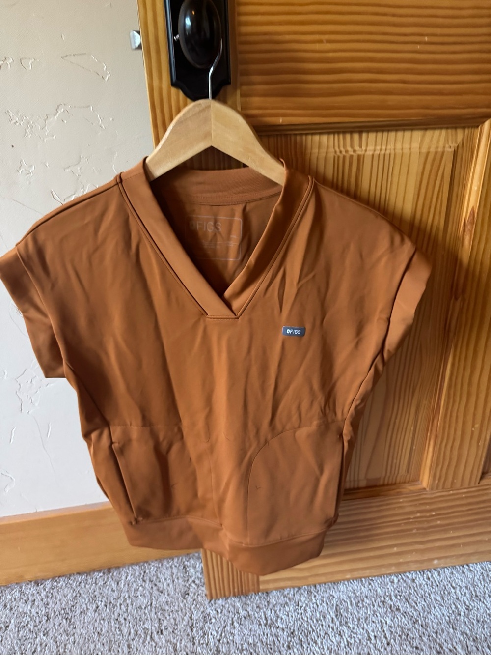 Figs Form X Women's V-Neck Top in Rust Brown